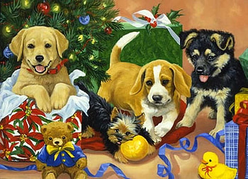 By Linda Picken, dog, animal, art, cute, linda picken, holiday, painting, christmas, december HD wallpaper