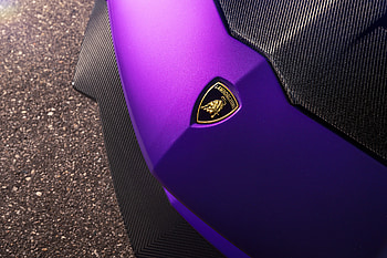 Purple Lambo Aventador Bonnet Logo , lamborghini-aventador, lamborghini, cars, behance HD wallpaper