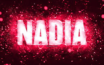 Happy Birtay Nadia, , pink neon lights, Nadia name, creative, Nadia Happy Birtay, Nadia Birtay, popular american female names, with Nadia name, Nadia HD wallpaper