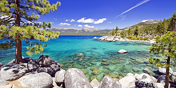 Summer at Lake Tahoe, clouds, landscape, sky, Nevada, rocks, water HD wallpaper