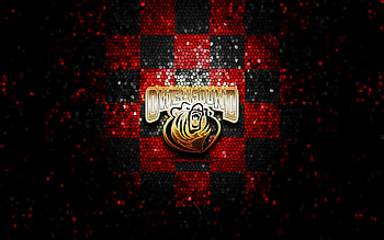 Owen Sound Attack, glitter logo, OHL, red black checkered background, hockey, canadian hockey team, Owen Sound Attack logo, mosaic art, Canada HD wallpaper