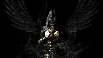 winged masked warrior, wings, mask, fantasy, man, cool, dark HD wallpaper
