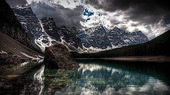 winter mountains, winter, fun, cool, nature, mountains, lake HD wallpaper