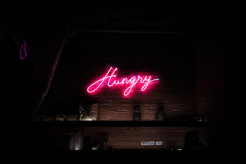 Words, Neon, Inscription, Hungry HD wallpaper