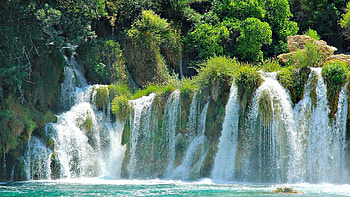 Plitvice Lakes National Park, Croatia, river, trees, waterfalls, rocks HD wallpaper