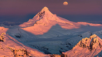 Moon rise over Mount Aspiring, New Zealand, landscape, shadows, sky, rocks HD wallpaper