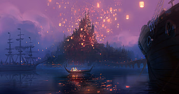 Tangled, movie, night, digital art HD wallpaper
