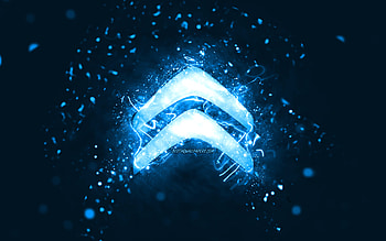 Citroen blue logo, , blue neon lights, creative, blue abstract background, Citroen logo, cars brands, Citroen HD wallpaper