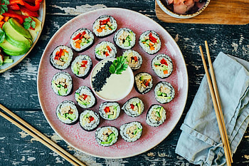 Sushi, Vegan sushi, Spicy mayo, Plant-based delight HD wallpaper