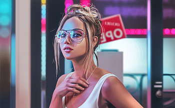 Blonde Girl Neon Digital Art , blonde, girls, artist, artwork, digital-art, neon, glasses HD wallpaper