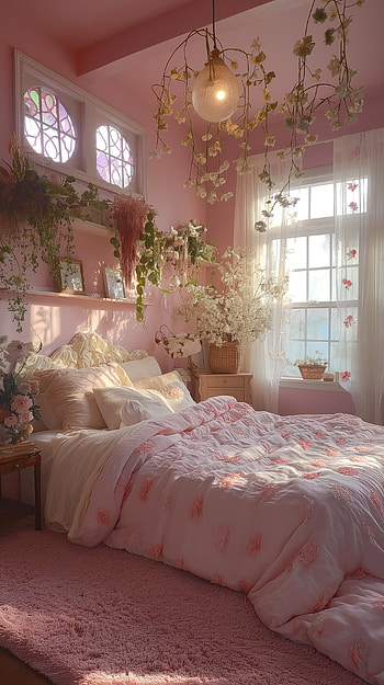 Dreamy Pink Floral Bedroom, bedroom HD phone wallpaper