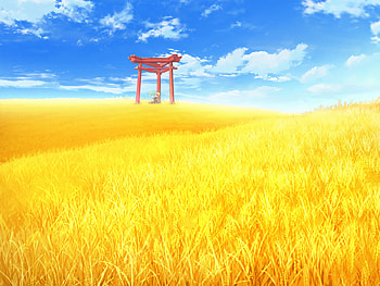 Love Kami, cg, torii, field, scenic, game, sky HD wallpaper