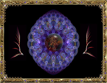 Gold Framed Winged Fractal, winged, framed, layers, fractal, gold, multi colored HD wallpaper