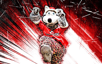KC Wolf, grunge art, mascot, Kansas City Chiefs, NFL, creative, USA, Kansas City Chiefs mascot, NFL mascots, red abstract rays, official mascot, KC Wolf mascot HD wallpaper