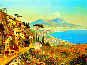 Beautiful scenery, sea, coastal, painting, art, houses HD wallpaper