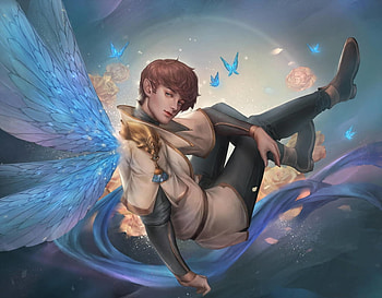 Fairy boy, blue, wings, fantasy, art, man, luminos, edenchang HD wallpaper