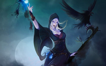 Sorceress, black, bird, art, girl, dark, woman, raven, fantasy HD wallpaper