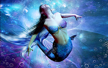 Mermaid's Delight, Fantasy mermaid, mermaid, digital, seas, fantasy, blues, sirens, Bubbles HD wallpaper