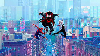 Spider-Man: Into the Spider-Verse fan art, Vibrant colors, Action-packed scenes, Dynamic visuals HD wallpaper