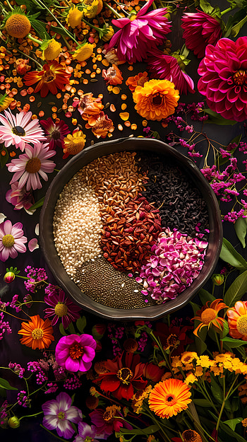 Bowl full of colorful seeds, bowl, flower, still life HD phone wallpaper
