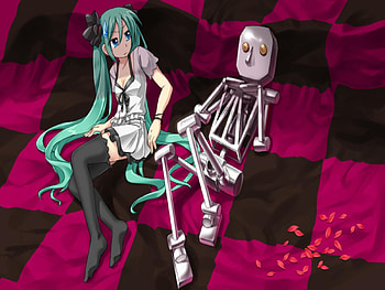 Hatsune Miku, awesome, rose petals, cute, vocaloid, beauty, nice, miku, vocaloids, petals, hatsune, thighhighs, checkered, hilarious, blue eyes, mocking, twintail, blue hair, beautiful, anime, pretty, cool, funny, flowers, red rose HD wallpaper