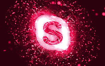 Skype pink logo, , pink neon lights, creative, pink abstract background, Skype logo, brands, Skype HD wallpaper