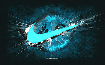 Nike logo, grunge art, light blue stone background, Nike light blue logo, Nike, creative art, Nike grunge logo HD wallpaper