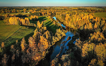 Autumn River, aerial, river, Latvia, autumn HD wallpaper