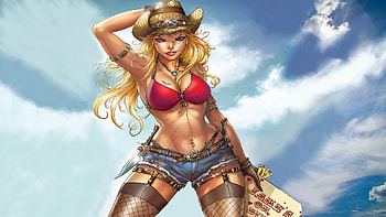 Going, cowgirls, anime, blondes, sign, hats HD wallpaper