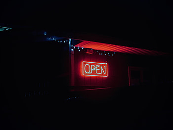 Words, Dark, Neon, Text, Sign, Signboard, Open, It's Open HD wallpaper