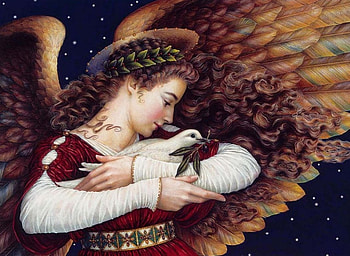 Peace on Earth, artwork, dove, painting, christmas, angel, twig HD wallpaper
