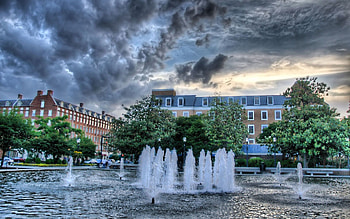 Cities, Water, Trees, Fountain, Building, r HD wallpaper
