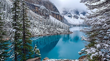 Lake Louise, Winter wonderland, Frozen water beauty, Tranquility in nature HD wallpaper