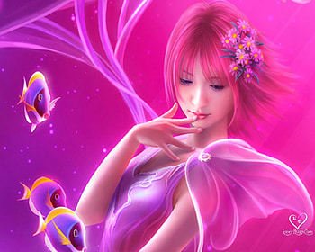 Fantasy girl, shu littlebit, pink, fantasy, pesti, shuart, girl, fish, shu HD wallpaper