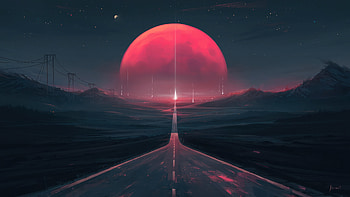 digital, sunset, landscape, Stars HD wallpaper