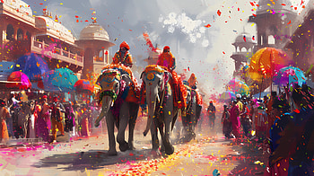Parade with elephants 3, parade, elephant, oriental, colorful HD wallpaper