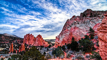 fantastic red rock canyon, canyon, red, trees, sky, rocks HD wallpaper