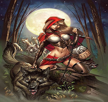 Big Bad Red Riding Hood, red riding hood, abstract, wolves, fantasy, other HD wallpaper