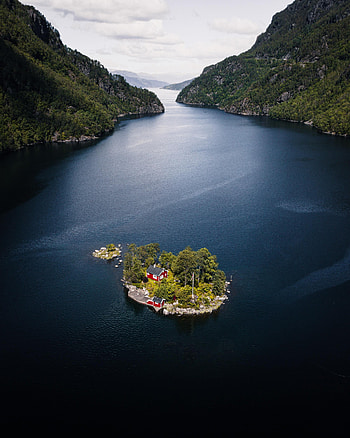 Nature, Trees, Rocks, Lake, House, Island HD phone wallpaper