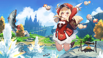 Klee, sky, genshin, pryo, water HD wallpaper