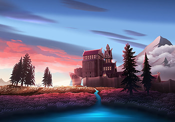 Landscape, beautiful house, river, sunset HD wallpaper