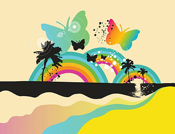 Rainbows and Butterflies, palms, butterflies, rainbows HD wallpaper