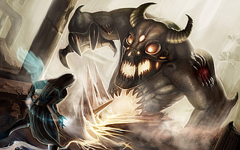 Good vs. Evil, good vs evil, art, digital painting, evil, angel, monster, marissa rivera, gaint, soul, adventure, action, fantasy, cg, , good, warrior HD wallpaper