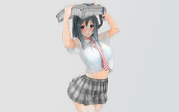 Soaked Girl, Wet, Anime Girl, School Bag, Anime, Black Hair, Cute, Seifuku, School Uniform, Blushing, Big Eyes, Soaked HD wallpaper