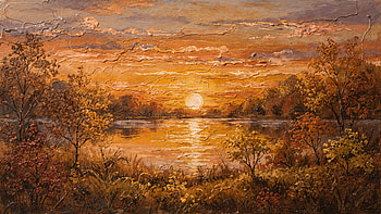 Golden Autumn Sunset —, Lake, Landscape Painting HD wallpaper