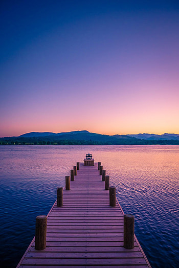Nature, Mountains, Twilight, Lake, Pier, Dusk HD phone wallpaper