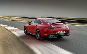 2023, Mercedes-Benz AMG GT63 S E Performance 4-Door, , race track, rear view, exterior, new red GT63 S, German cars, Mercedes HD wallpaper