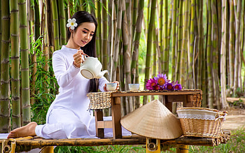 Girl in Myanmar, basket, girl, asian, tea HD wallpaper