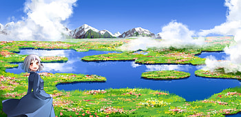 LandScape, cute, nice, sophie hatter, scenery, scenic, water, pond, female, hill, sexy, sweet, scene, Howls Moving Castle, hot, girl, lake, mountain, kawaii, anime girl, anime, pretty, nature, sky, lovely HD wallpaper
