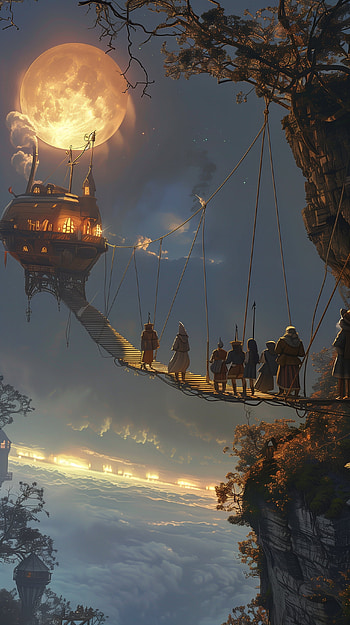 Moonlit Fantasy Crossing, fantasy adventure, adventure, bridge HD phone wallpaper